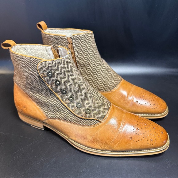 Giovanni Edison Leather Tweed Upper Ankle Boots Mens Size 12 Brogue Wingtip - Picture 1 of 8